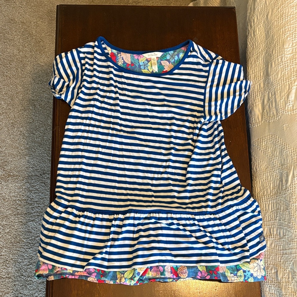 Matilda Jane Blue and White Striped Blouse with Floral Hem